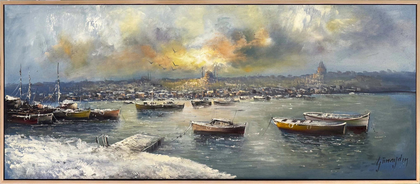 Boğazda Kış Işığı Yağlı Boya Tablosu