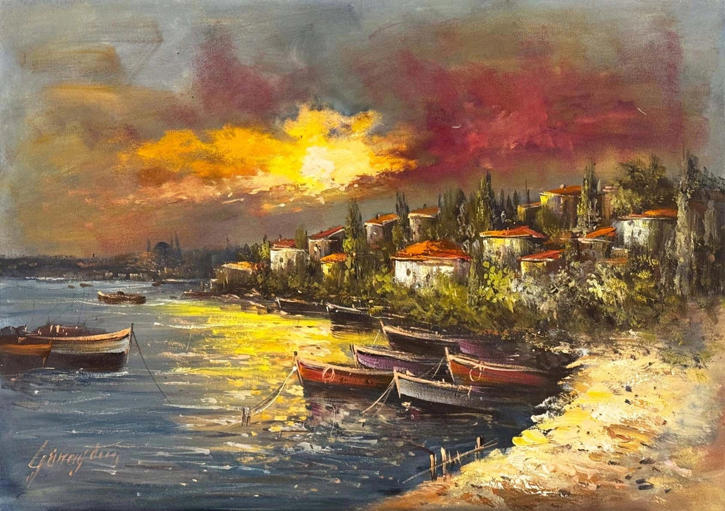 Boğazda Son Işık Yağlı Boya Tablosu