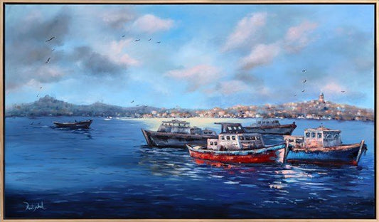Boğazda Tekneler Yağlı Boya Tablosu