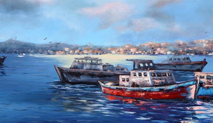 Boğazda Tekneler Yağlı Boya Tablosu