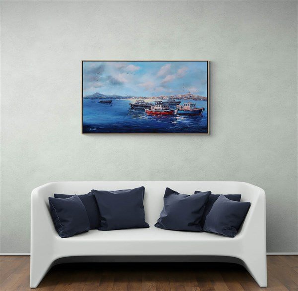 Boğazda Tekneler Yağlı Boya Tablosu