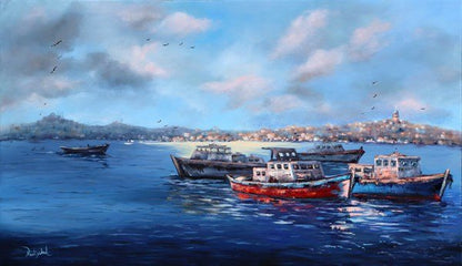 Boğazda Tekneler Yağlı Boya Tablosu