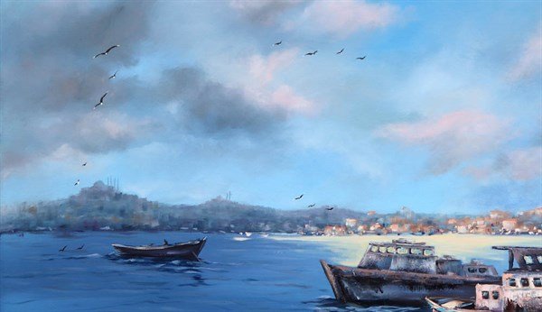 Boğazda Tekneler Yağlı Boya Tablosu