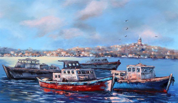 Boğazda Tekneler Yağlı Boya Tablosu