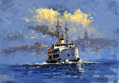 Boğazda Vapur Sefası Yağlı Boya Tablosu