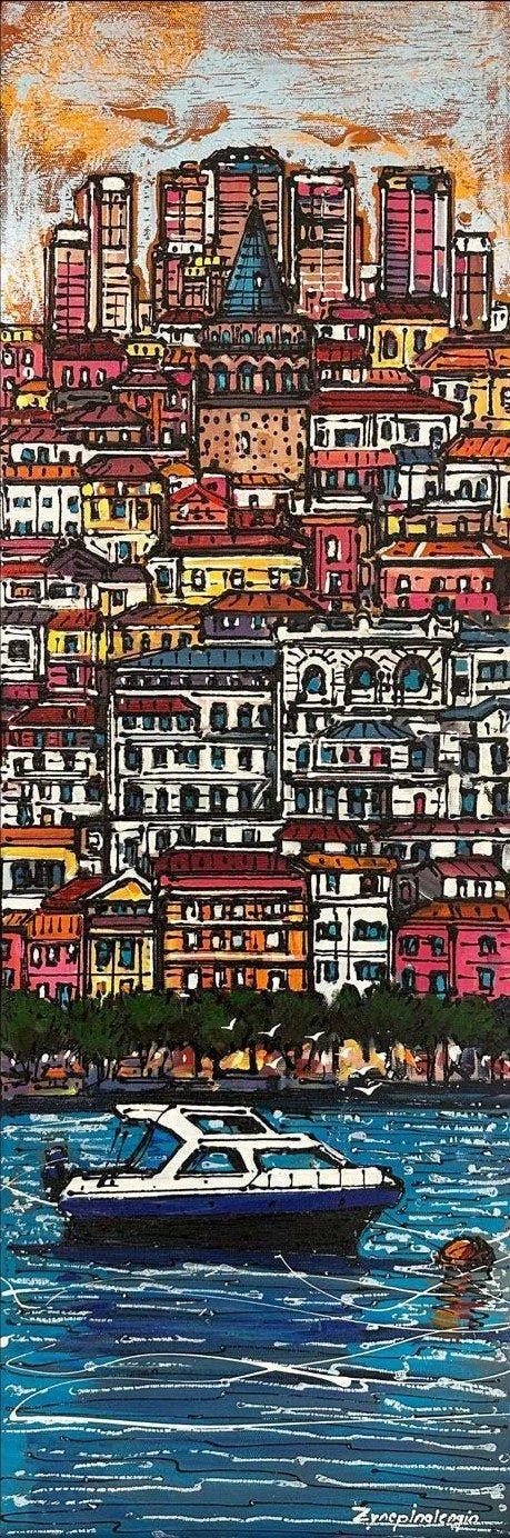 Boğazın Renkli Ritmi Yağlı Boya Tablosu