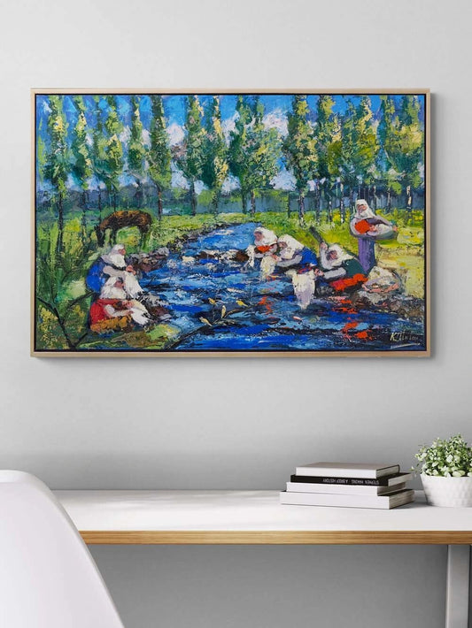 Çamaşır Yıkayan Kadınlar Yağlı Boya Tablosu