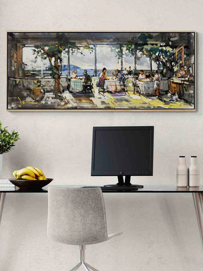 Çay Bahçesinde Yağlı Boya Tablosu