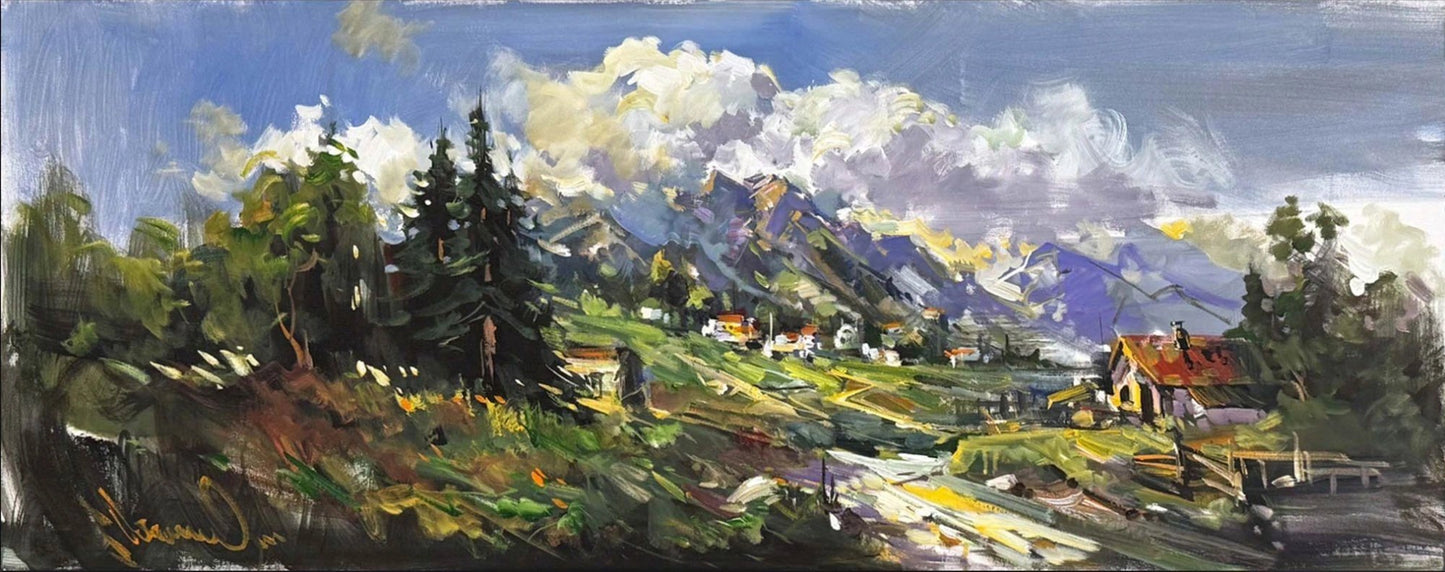 Çayırların Ardında Yağlı Boya Tablosu