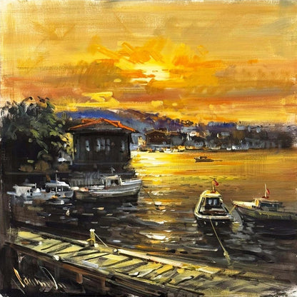 Çengelköy Rıhtımından Gün Yağlı Boya Tablosu