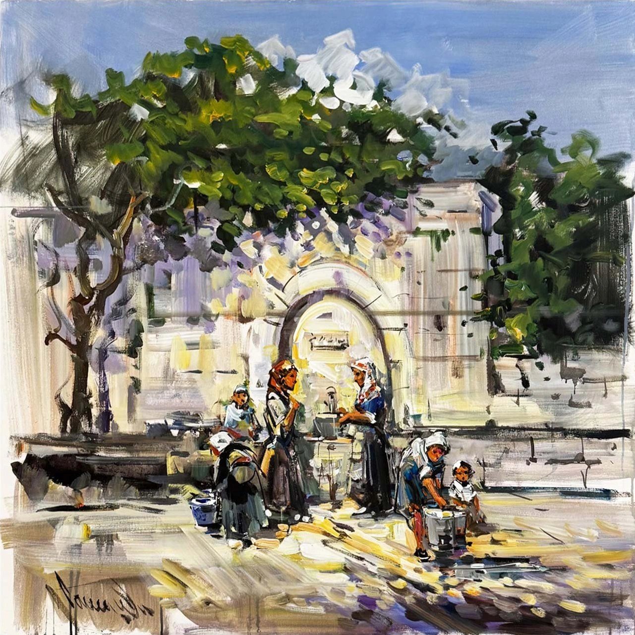 Çeşme Başında Bekleyiş Yağlı Boya Tablosu