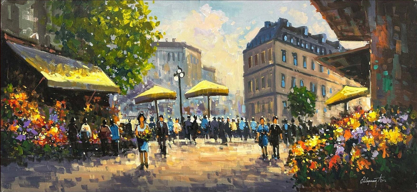 Çiçek Pazarı Sesi Yağlı Boya Tablosu