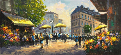 Çiçek Pazarı Sesi Yağlı Boya Tablosu