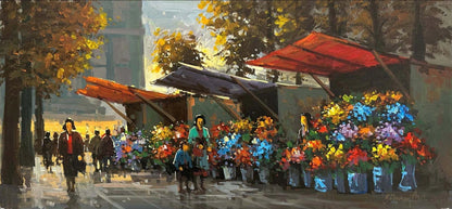 Çiçek Pazarında Bir Gün Yağlı Boya Tablosu