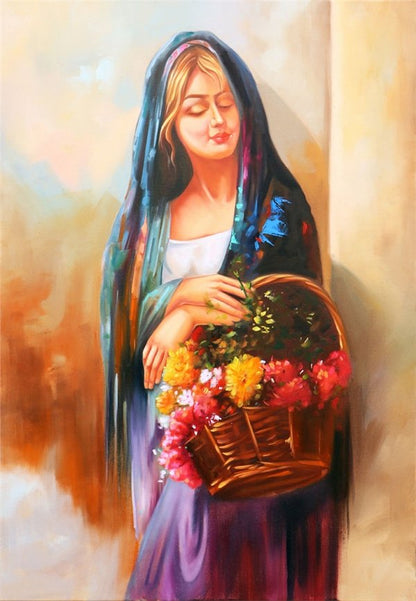 Çiçekçi Kız Yağlı Boya Tablosu