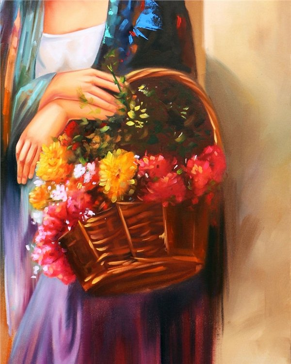Çiçekçi Kız Yağlı Boya Tablosu