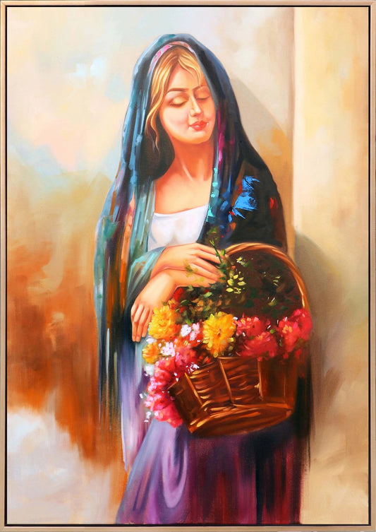 Çiçekçi Kız Yağlı Boya Tablosu