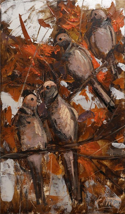 Çınar Ağacında Kumrular Yağlı Boya Tablosu