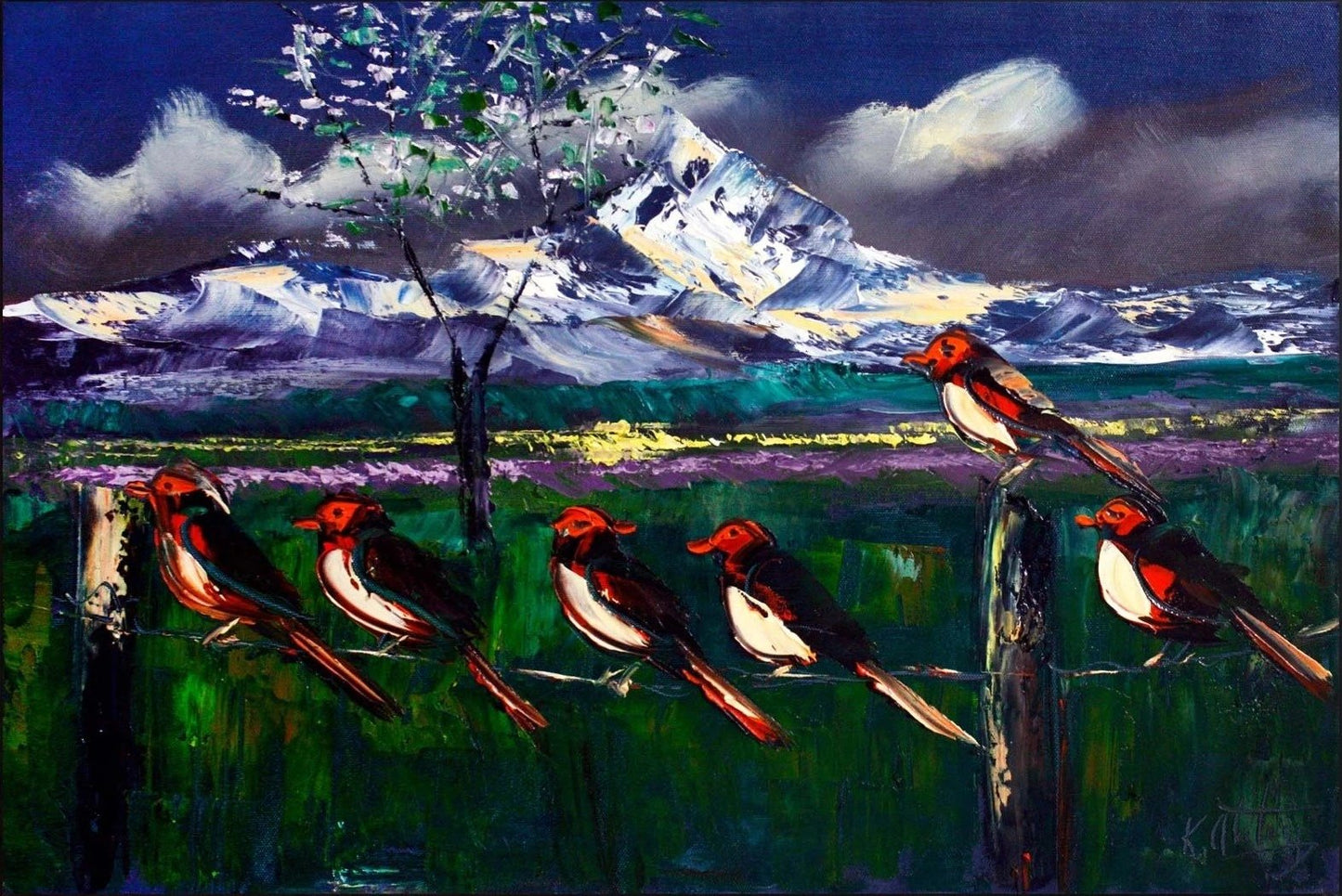 Çitteki Kuşlar Yağlı Boya Tablosu