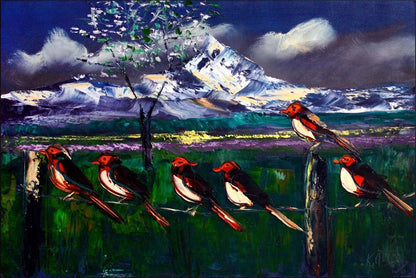 Çitteki Kuşlar Yağlı Boya Tablosu