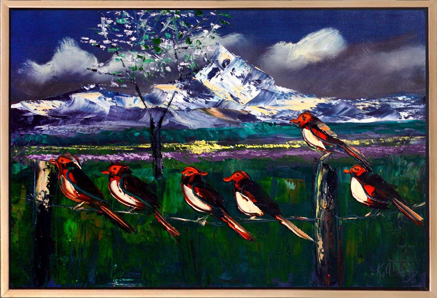 Çitteki Kuşlar Yağlı Boya Tablosu