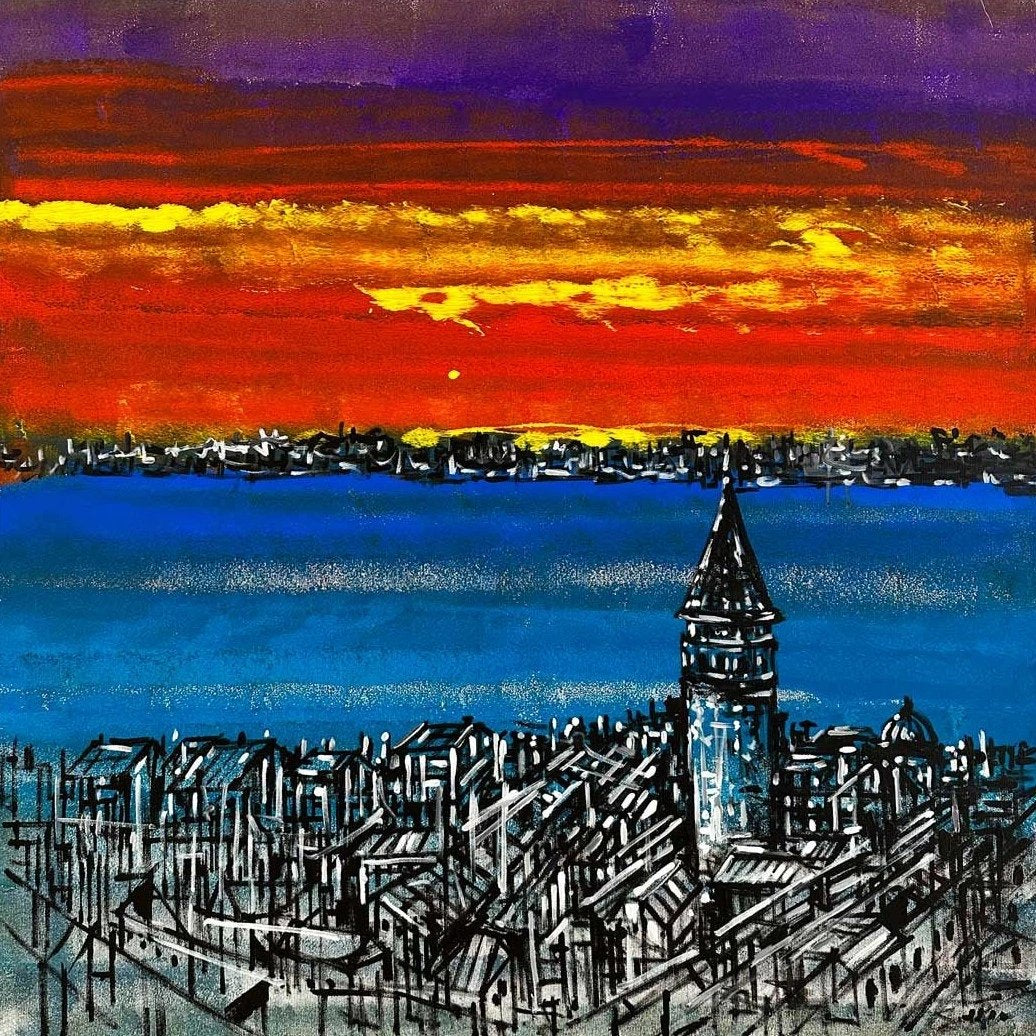 Çizgisel Işık Galata'nın Büyüsü Yağlı Boya Tablosu