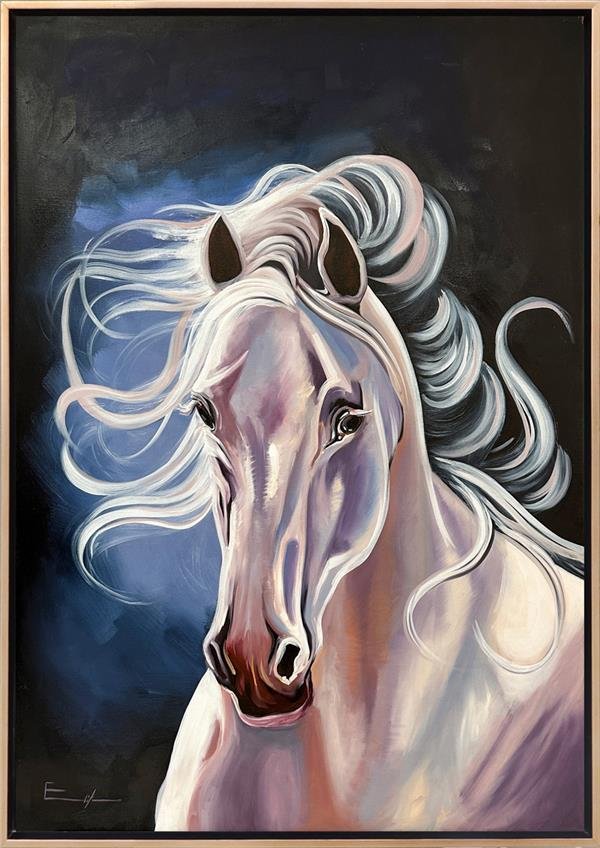 Beyaz Atın Zarafeti Yağlı Boya Tablosu