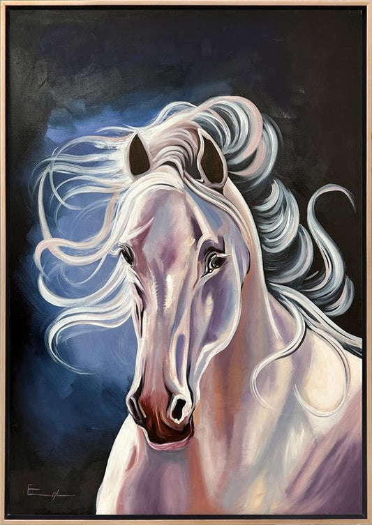 Beyaz Atın Zarafeti Yağlı Boya Tablosu