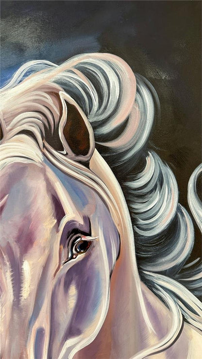 Beyaz Atın Zarafeti Yağlı Boya Tablosu