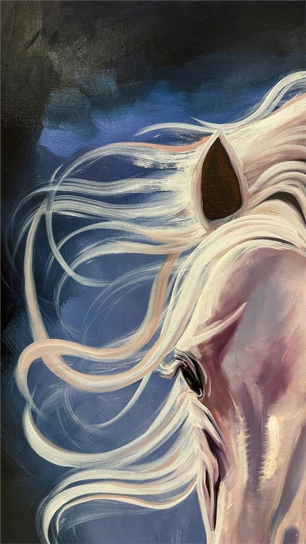 Beyaz Atın Zarafeti Yağlı Boya Tablosu