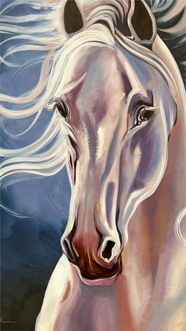Beyaz Atın Zarafeti Yağlı Boya Tablosu
