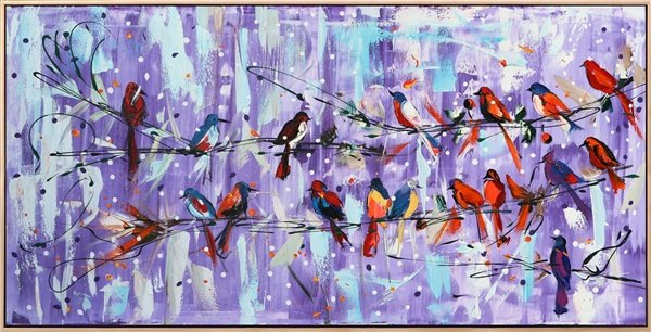 Renkli Kuşların Şarkısı Yağlı Boya Tablosu