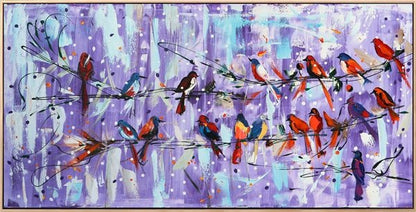 Renkli Kuşların Şarkısı Yağlı Boya Tablosu