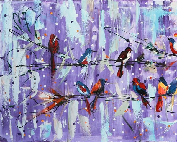 Renkli Kuşların Şarkısı Yağlı Boya Tablosu