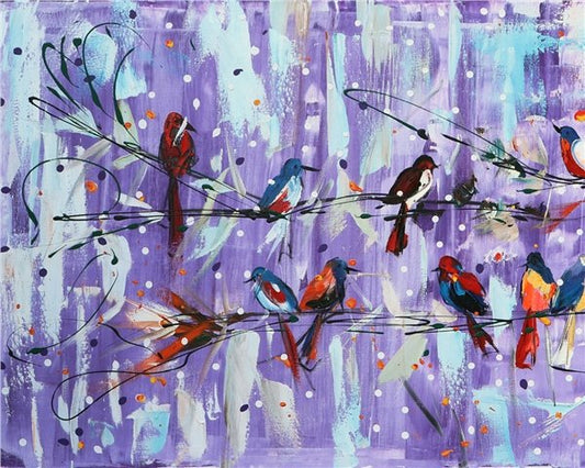 Renkli Kuşların Şarkısı Yağlı Boya Tablosu