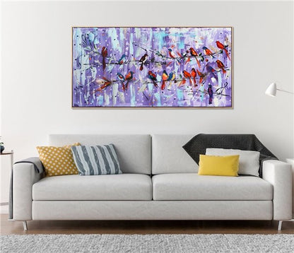 Renkli Kuşların Şarkısı Yağlı Boya Tablosu