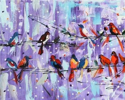 Renkli Kuşların Şarkısı Yağlı Boya Tablosu