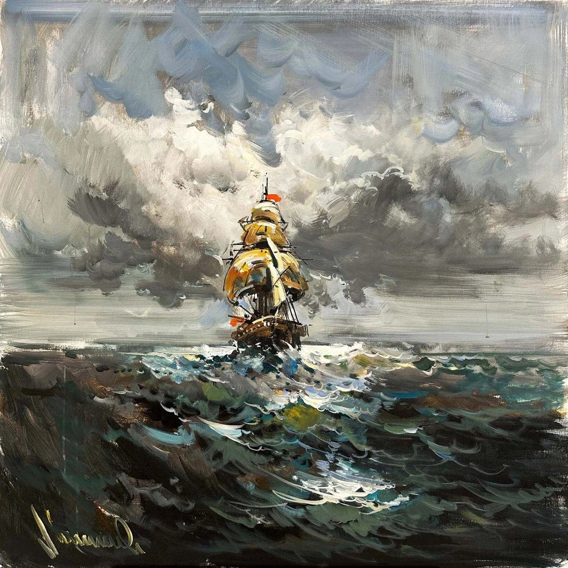 Dalga ve Rüzgar Yağlı Boya Tablosu