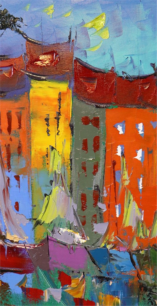 Soyut Şehir Manzarası Yağlı Boya Tablosu