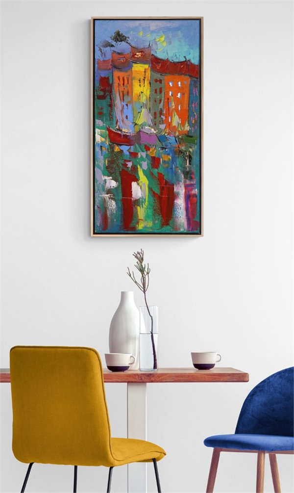 Soyut Şehir Manzarası Yağlı Boya Tablosu