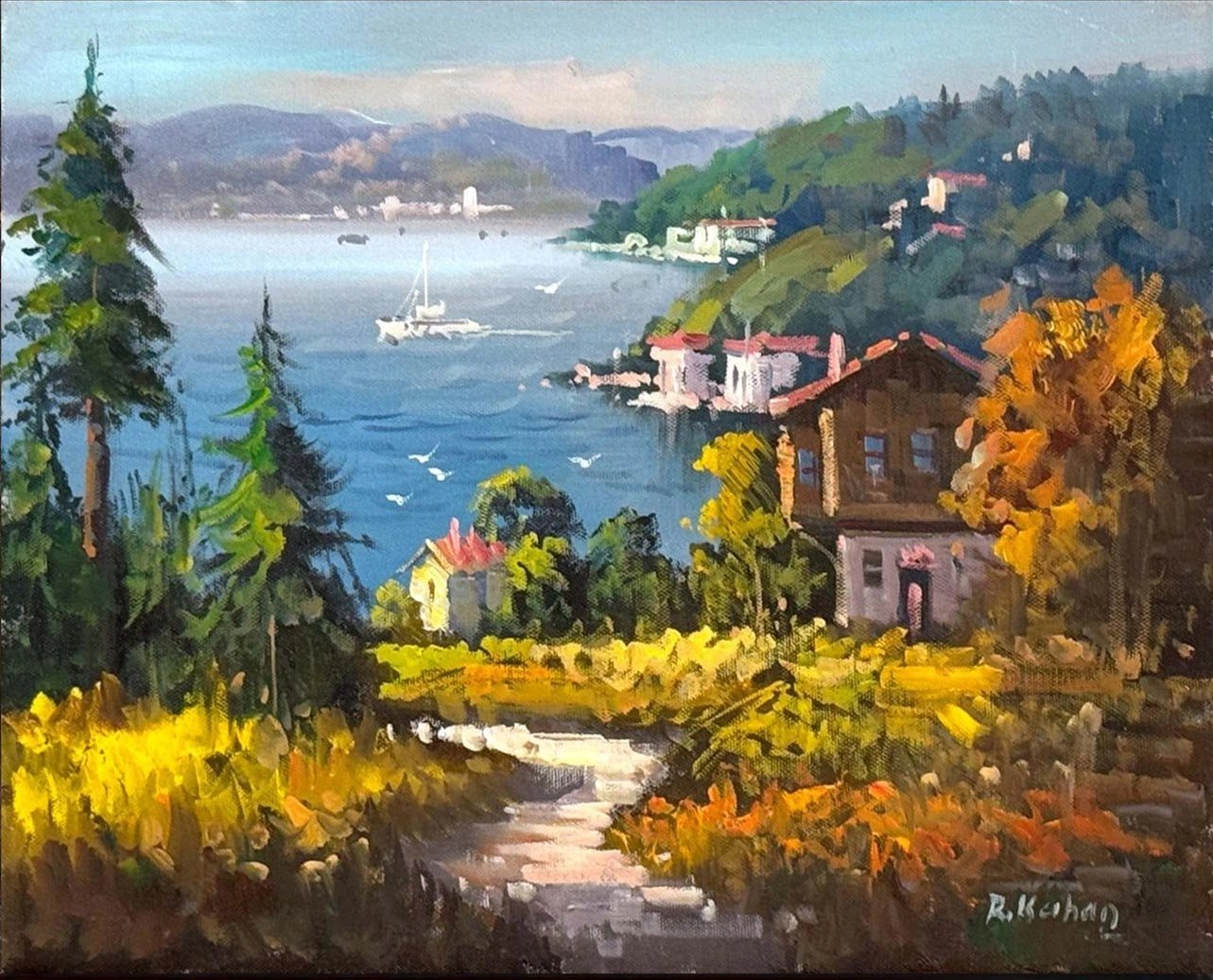 Denize İnilen Yol Yağlı Boya Tablosu