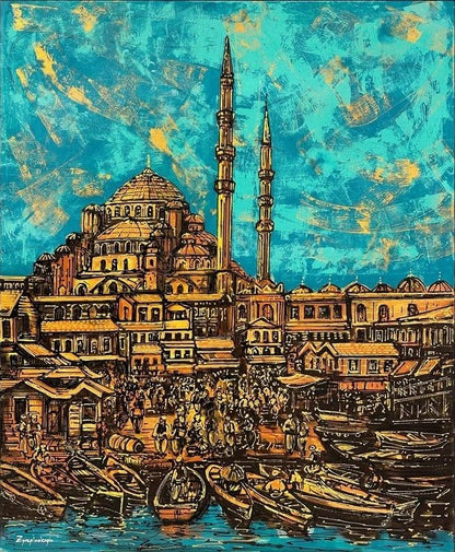 Denizin Kenarındaki Cami Yağlı Boya Tablosu