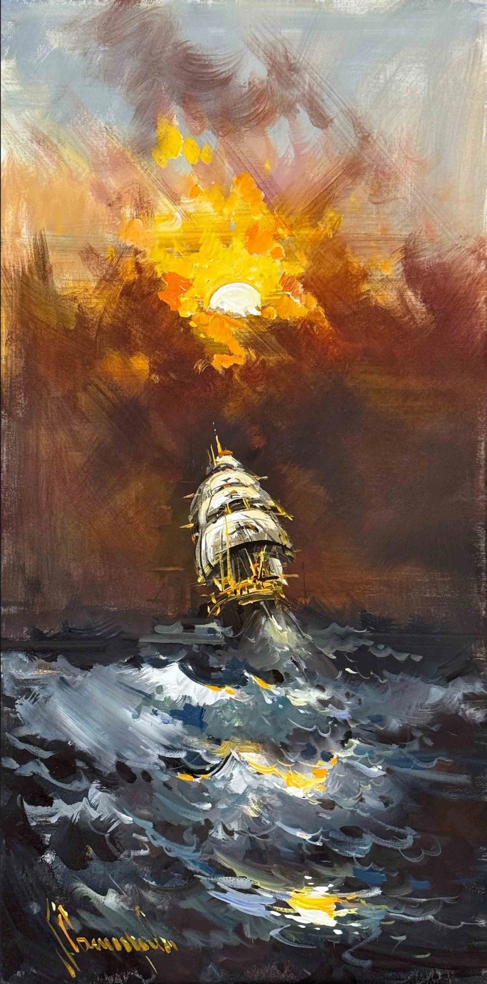 Denizin Parlayan İzleri Yağlı Boya Tablosu