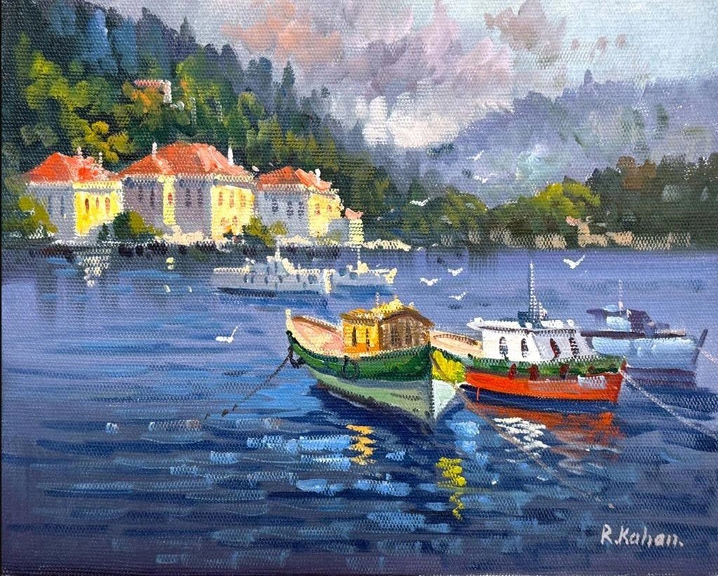 Denizle Komşu Evler Yağlı Boya Tablosu