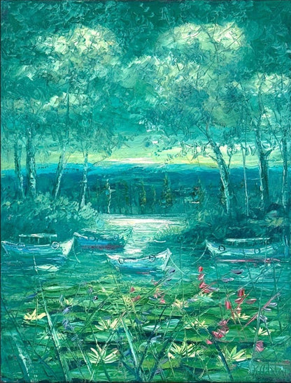 Doğanın Yansıması Nilüferler Yağlı Boya Tablosu