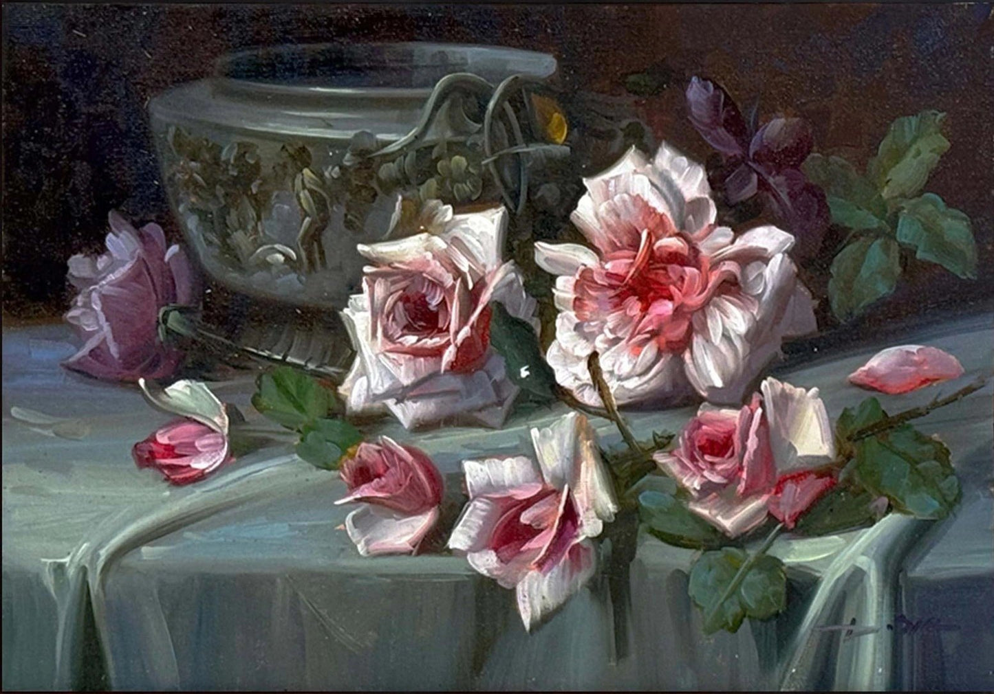 Düşen Güllerin Hikâyesi Yağlı Boya Tablosu