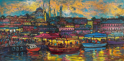 Eminönü Tarihi Balıkçıkları Yağlı Boya Tablosu