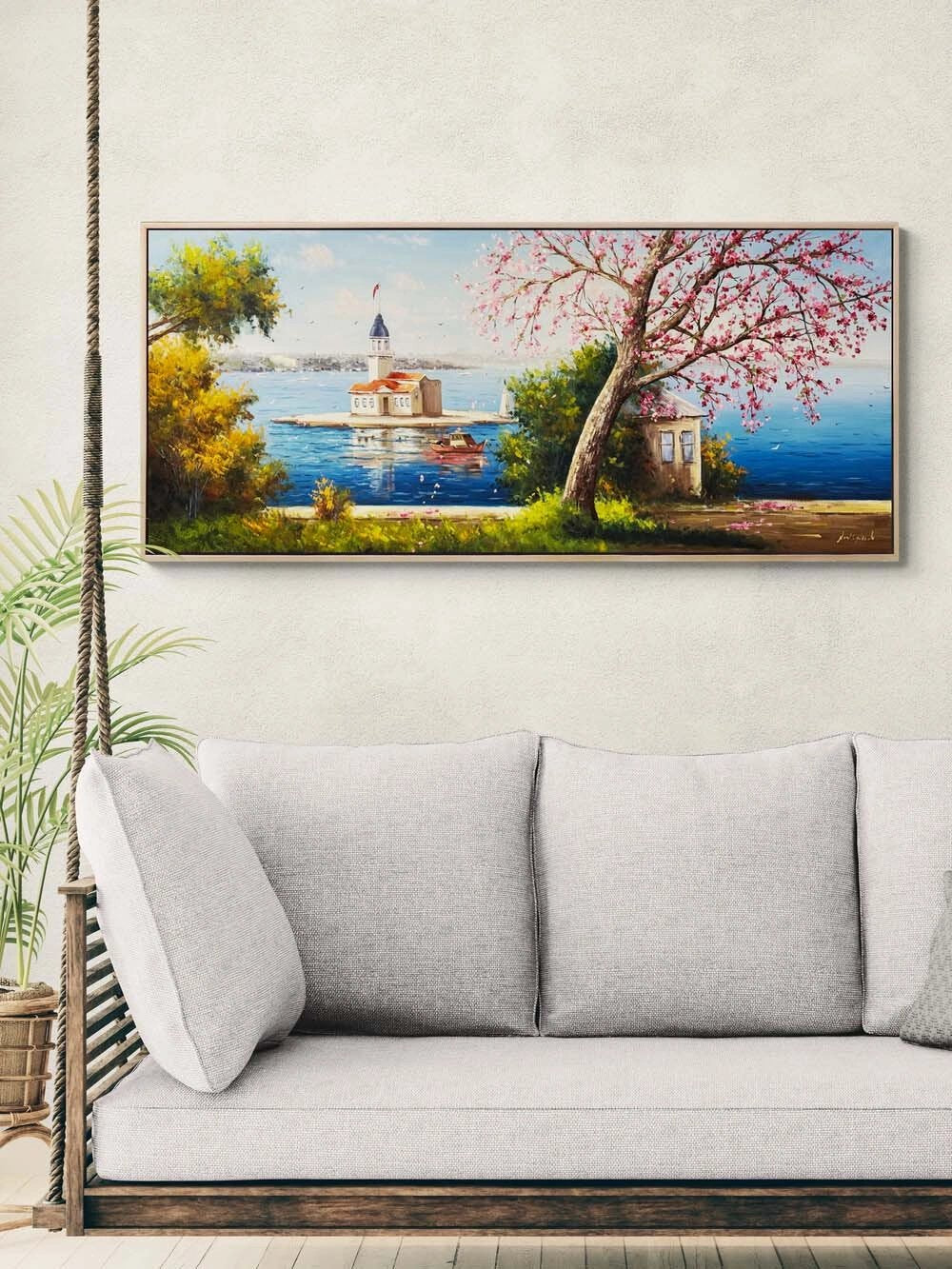 Erguvan Zamanında Kız Kulesi Yağlı Boya Tablosu