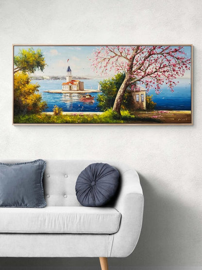 Erguvan Zamanında Kız Kulesi Yağlı Boya Tablosu