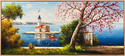 Erguvan Zamanında Kız Kulesi Yağlı Boya Tablosu